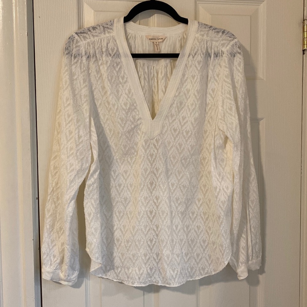 Rebecca Taylor Cream Textured Silk Top 12